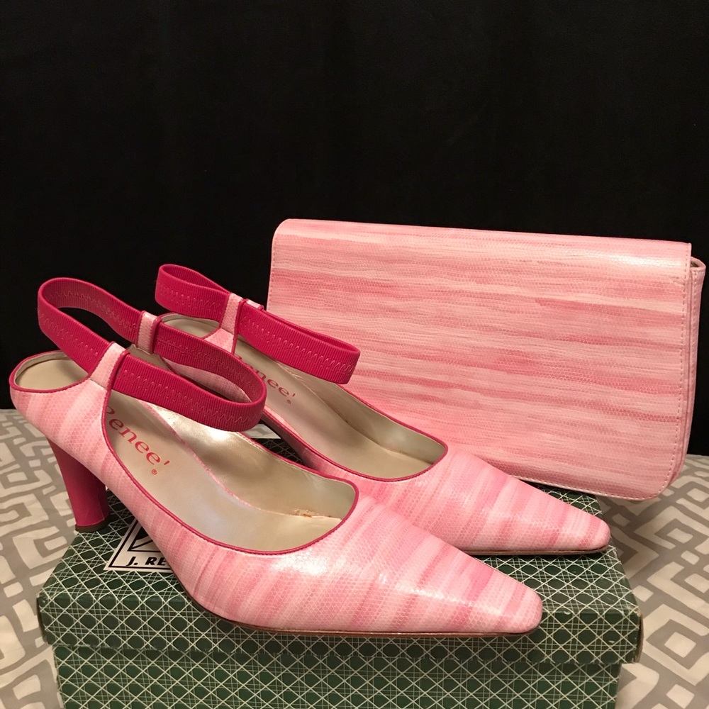 Pink/White J’ Renee 3” Heels & Matching Handbag